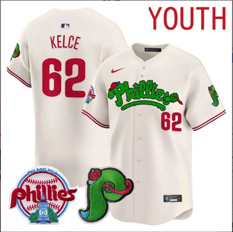 Youth  Philadelphia Phillies #62 Kelce cream Limited 2024 MLB Nike jersey->youth nfl jersey->Youth Jersey